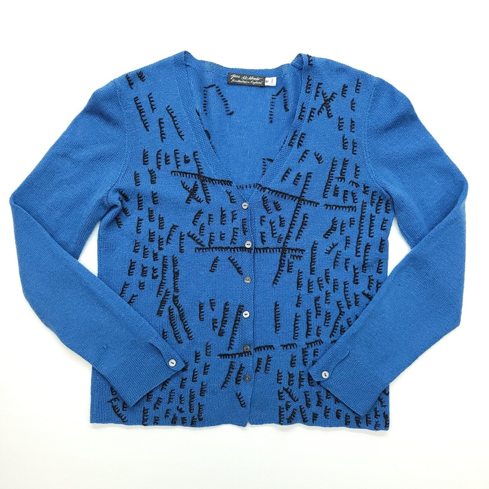 VTG Jane‎ Wheeler Sweater Women M 100% Cashmere Hand Knit Embroidered Cardigan